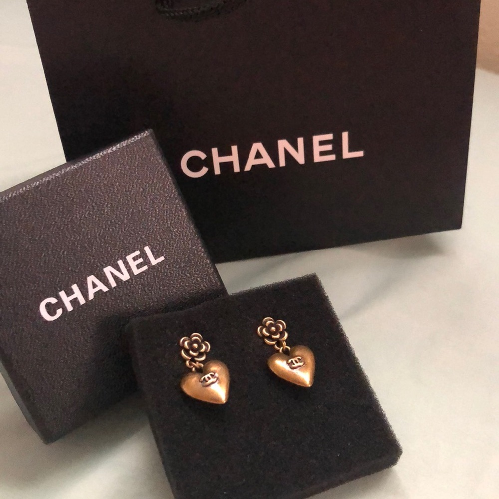 Authentic Chanel Camellia Heart earings